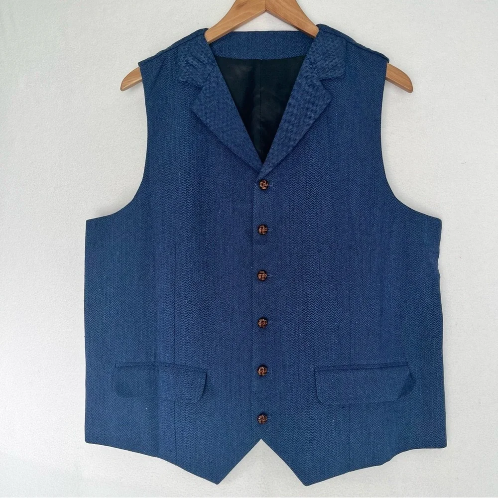 NWOT Unbranded Men's Vest Classic Herringbone Tweed V Neck Chest Pocket Sz L